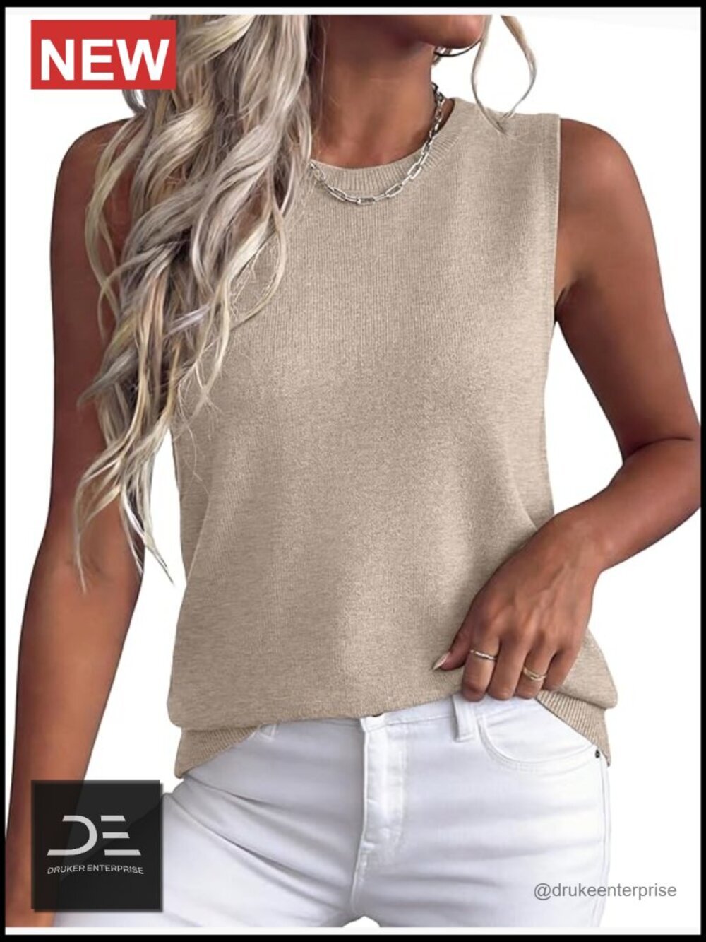 Women's Crewneck Ribbed Knit Tank Top Sleeveless Summer Blouse Business Casual